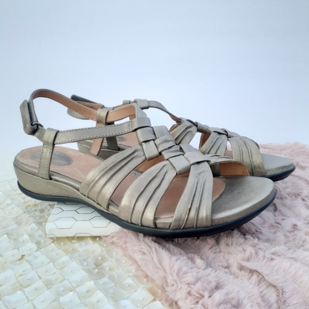 Clarks Tiffani Molly Fisherman Comfort Leather Metallic Sandals 11 Summer